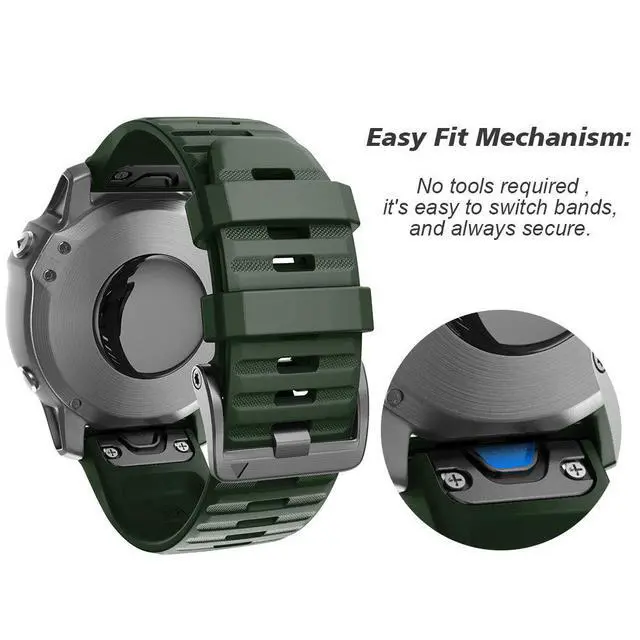 Alt view image 3 of 7 - Compatible with Fenix 6 Pro Band 22mm Easy Fit for Fenix 5/Fenix 5 Plus/Fenix 6/Fenix 6 Pro/Forerunner 935/Forerunner 945/Approach S60/Quatix 5(Black/Army Green)