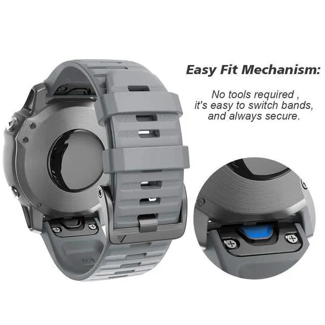 Alt view image 3 of 7 - Compatible with Fenix 6 Pro Band 22mm Easy Fit for Fenix 5/Fenix 5 Plus/Fenix 6/Fenix 6 Pro/Forerunner 935/Forerunner 945/Approach S60/Quatix 5(Gray/Rock Blue)