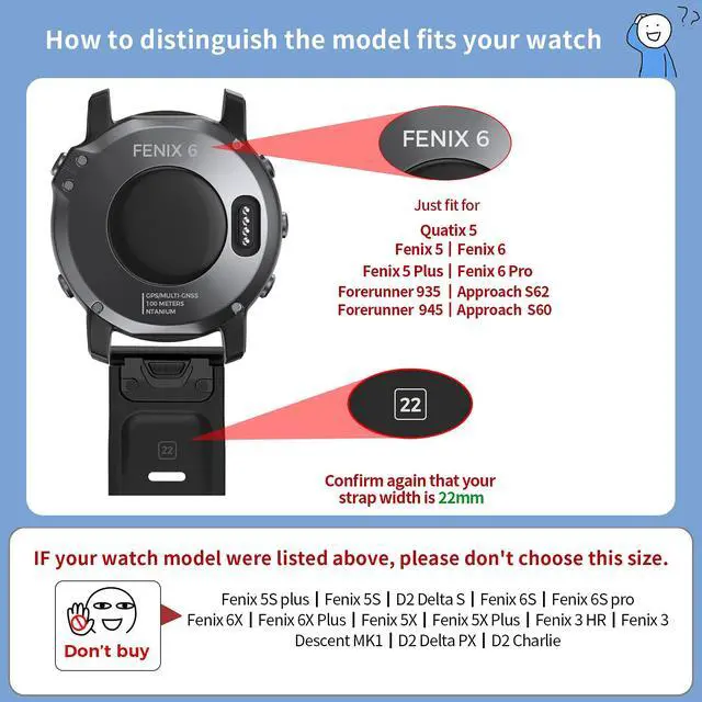 Alt view image 6 of 7 - Compatible with Fenix 6 Pro Band 22mm Easy Fit for Fenix 5/Fenix 5 Plus/Fenix 6/Fenix 6 Pro/Forerunner 935/Forerunner 945/Approach S60/Quatix 5(Black/Slate)