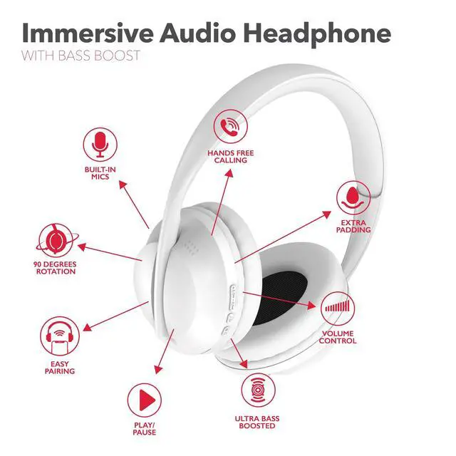 Alt view image 4 of 6 - Wave-55 Wireless Over-Ear Bluetooth Headphones Hi-Res Audio, Deep Bass, Adaptive Noise Cancelling, 12H Playtime, Foldable Comfort Cushions, Mic for Calls & Travel