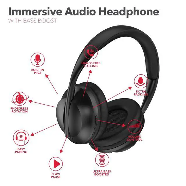 Alt view image 4 of 6 - Wave-55 Wireless Over-Ear Bluetooth Headphones Hi-Res Audio, Deep Bass, Adaptive Noise Cancelling, 12H Playtime, Foldable Comfort Cushions, Mic for Calls & Travel