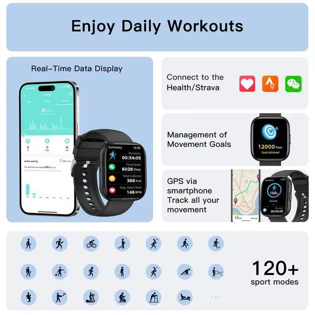 Alt view image 3 of 6 - Smart Watches for Men Women Answer/Make Call, 1.85" Fitness Watch with 120+ Sports Modes, Heart Rate/Blood Oxygen/Activity Tracker, Pedometer, IP68 Smartwatch for iOS Android Samsung (Black, 1.85)