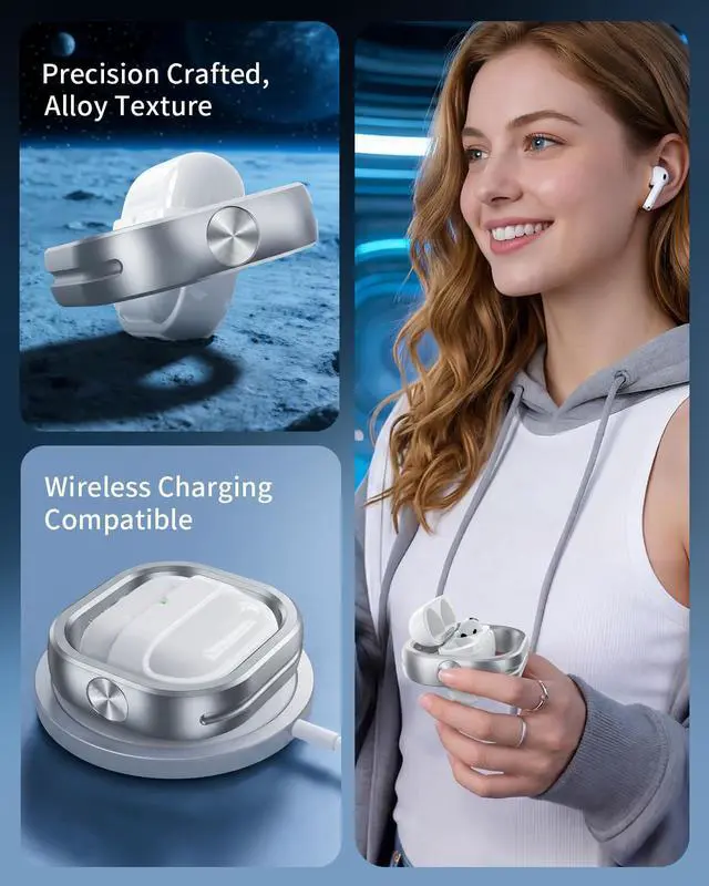 Alt view image 6 of 7 - Compatible with AirPods 4th Generation 2024 Cases, 360° Rotatable Anti-Scratch, Support Wireless Charging Aluminum Frame-Shockproof Protective Cover for AirPods 4