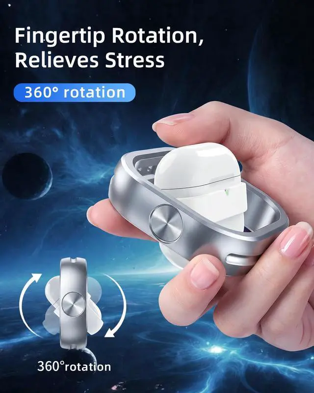 Alt view image 2 of 7 - Compatible with AirPods 4th Generation 2024 Cases, 360° Rotatable Anti-Scratch, Support Wireless Charging Aluminum Frame-Shockproof Protective Cover for AirPods 4