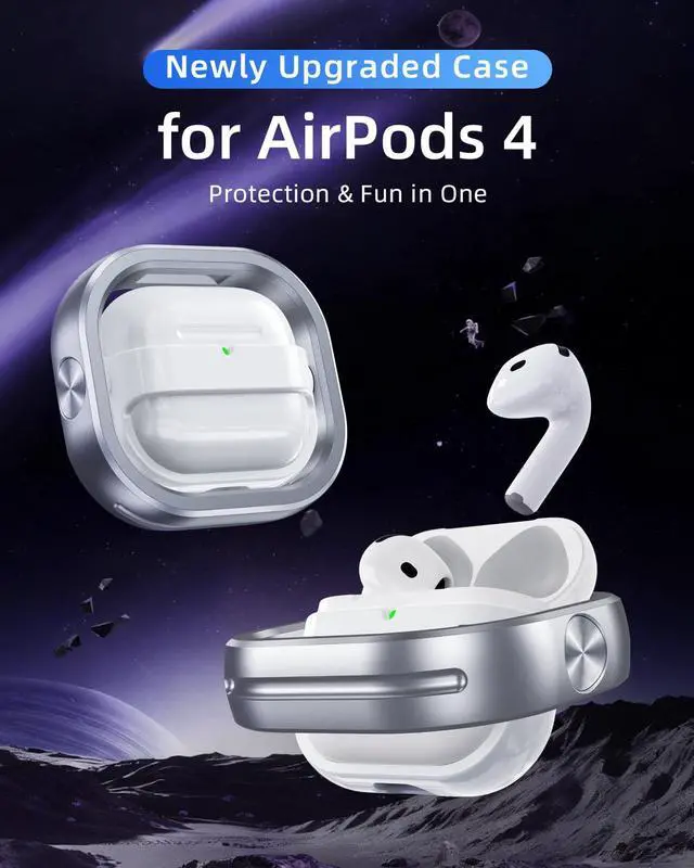 Alt view image 5 of 7 - Compatible with AirPods 4th Generation 2024 Cases, 360° Rotatable Anti-Scratch, Support Wireless Charging Aluminum Frame-Shockproof Protective Cover for AirPods 4