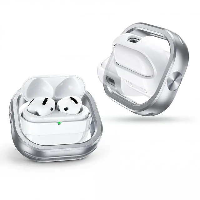 Main image of Compatible with AirPods 4th Generation 2024 Cases, 360° Rotatable Anti-Scratch, Support Wireless Charging Aluminum Frame-Shockproof Protective Cover for AirPods 4