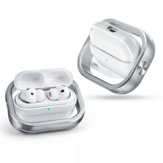 Main image of Compatible with AirPods Pro 3 Generation 2025 Cases, 360° Rotatable Anti-Scratch, Support Wireless Charging Flocked Lining & Aluminum Alloy Frame-Shockproof Protective Cover for AirPods Pro 3
