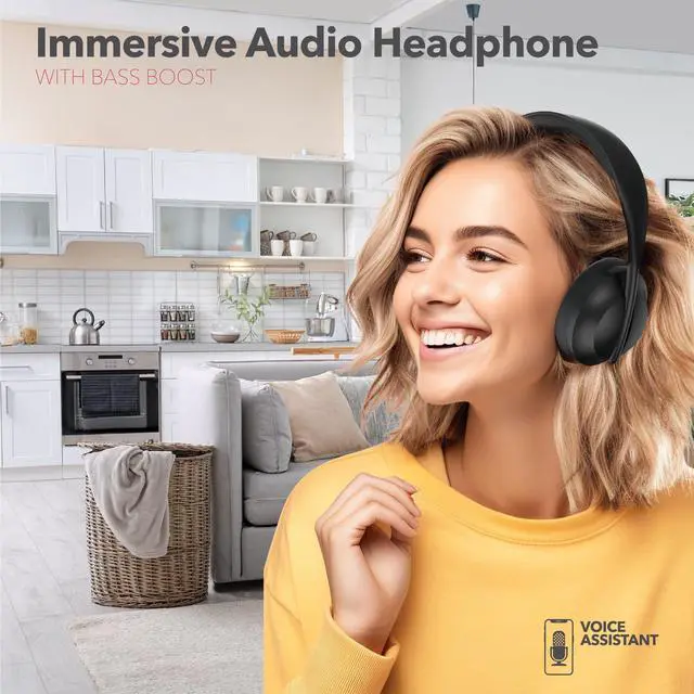Alt view image 5 of 6 - Wave-55 Wireless Over-Ear Bluetooth Headphones Hi-Res Audio, Deep Bass, Adaptive Noise Cancelling, 12H Playtime, Foldable Comfort Cushions, Mic for Calls & Travel