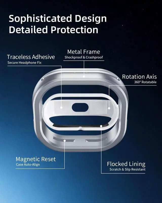 Alt view image 3 of 7 - Compatible with AirPods 4th Generation 2024 Cases, 360° Rotatable Anti-Scratch, Support Wireless Charging Aluminum Frame-Shockproof Protective Cover for AirPods 4