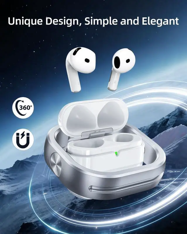 Alt view image 4 of 7 - Compatible with AirPods 4th Generation 2024 Cases, 360° Rotatable Anti-Scratch, Support Wireless Charging Aluminum Frame-Shockproof Protective Cover for AirPods 4