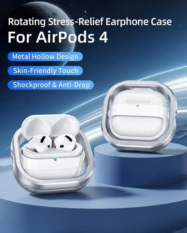 Alt view image 7 of 7 - Compatible with AirPods 4th Generation 2024 Cases, 360° Rotatable Anti-Scratch, Support Wireless Charging Aluminum Frame-Shockproof Protective Cover for AirPods 4