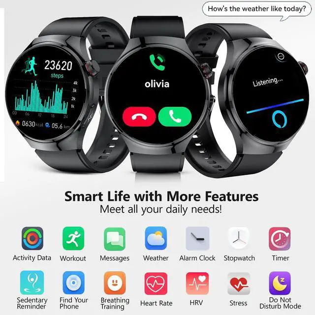 Alt view image 2 of 7 - Health Smart Watches for Women Men - 1.43" Fitness Watch with eart Rate, Blood Oxygen, Blood Pressure, Sleep and Stress Health Monitor, Call, SOS, 110+ Multisport Mode, Watch for Android & iOS