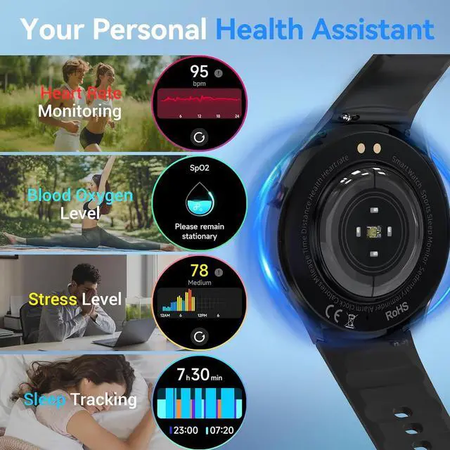 Alt view image 3 of 7 - Health Smart Watches for Women Men - 1.43" Fitness Watch with eart Rate, Blood Oxygen, Blood Pressure, Sleep and Stress Health Monitor, Call, SOS, 110+ Multisport Mode, Watch for Android & iOS