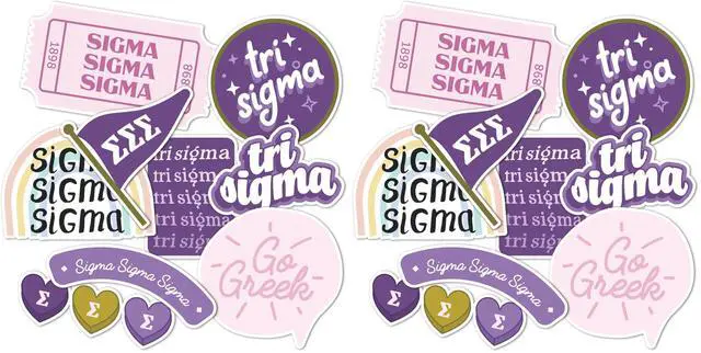 Main image of Sigma Sigma Sigma Sticker Tri-Sigma Sheet Vinyl Decal Laptop Water Bottle Car Scrapbook (Cute Sheet) (Pack of 2)