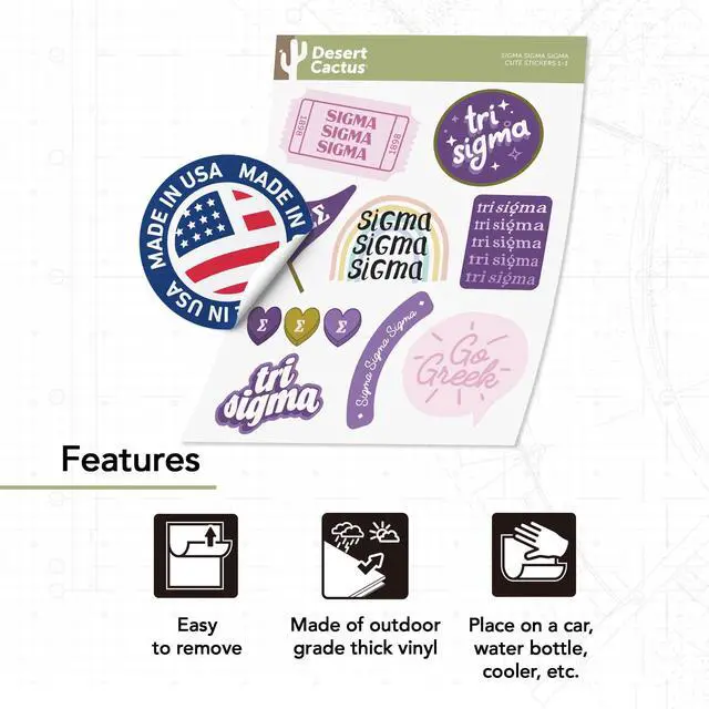 Alt view image 4 of 6 - Sigma Sigma Sigma Sticker Tri-Sigma Sheet Vinyl Decal Laptop Water Bottle Car Scrapbook (Cute Sheet) (Pack of 2)