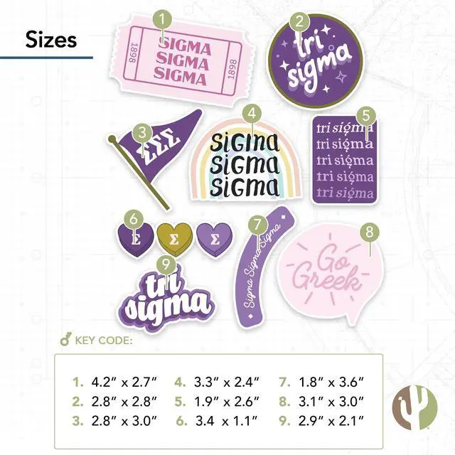 Alt view image 3 of 6 - Sigma Sigma Sigma Sticker Tri-Sigma Sheet Vinyl Decal Laptop Water Bottle Car Scrapbook (Cute Sheet) (Pack of 2)
