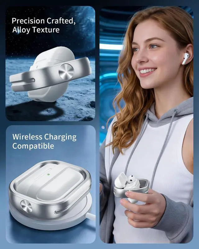 Alt view image 4 of 6 - Compatible with AirPods Pro 3 Generation 2025 Cases, 360° Rotatable Anti-Scratch, Support Wireless Charging Flocked Lining & Aluminum Alloy Frame-Shockproof Protective Cover for AirPods Pro 3