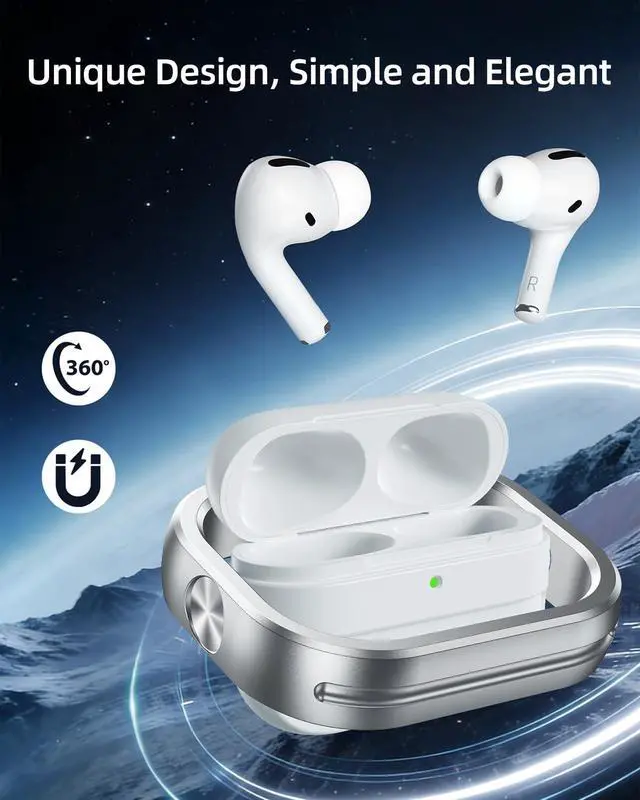 Alt view image 6 of 6 - Compatible with AirPods Pro 3 Generation 2025 Cases, 360° Rotatable Anti-Scratch, Support Wireless Charging Flocked Lining & Aluminum Alloy Frame-Shockproof Protective Cover for AirPods Pro 3