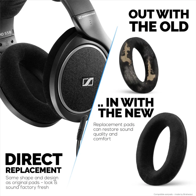Alt view image 3 of 6 - Replacement Earpads for Sennheiser HD598 (CS/SE/SR), HD599, HD558, HD518, HD595, HD569, HD579, HD560, HD555, HD515, HD559 Headphones, Soft Velour, Extra Comfort, by (Black)