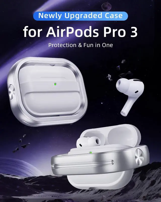 Alt view image 3 of 6 - Compatible with AirPods Pro 3 Generation 2025 Cases, 360° Rotatable Anti-Scratch, Support Wireless Charging Flocked Lining & Aluminum Alloy Frame-Shockproof Protective Cover for AirPods Pro 3