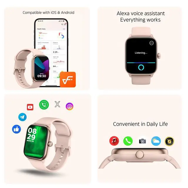 Alt view image 6 of 6 - Smart Watch Watches for Women & Men, Fitness trackers, Heart Rate Monitor, Blood Pressure, Waterproof, Smartwatch, Compatible Android & iPhone Phones, Smartwatches