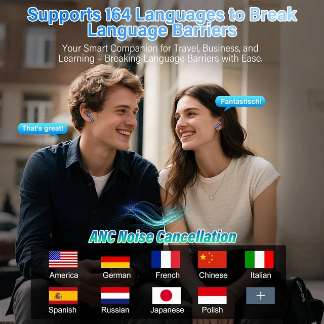 Alt view image 4 of 7 - Wireless Earbuds, AI Translation Earbuds Real Time Touch Screen, Dark Blue 5 EQ Modes, 48H AI Ear Buds with ANC Noise Cancelling/Transparency Mode, IPX7 Waterproof, 164 Language/7 Translation Modes