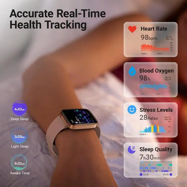 Alt view image 4 of 6 - Smart Watch for Women, Stainless Steel Bezel Fitness Tracker (Make/Answer Calls), IP68 Waterproof, Heart Rate SpO2 Monitor, Sleep & Activity Tracking Smartwatch for Android Phones iPhone