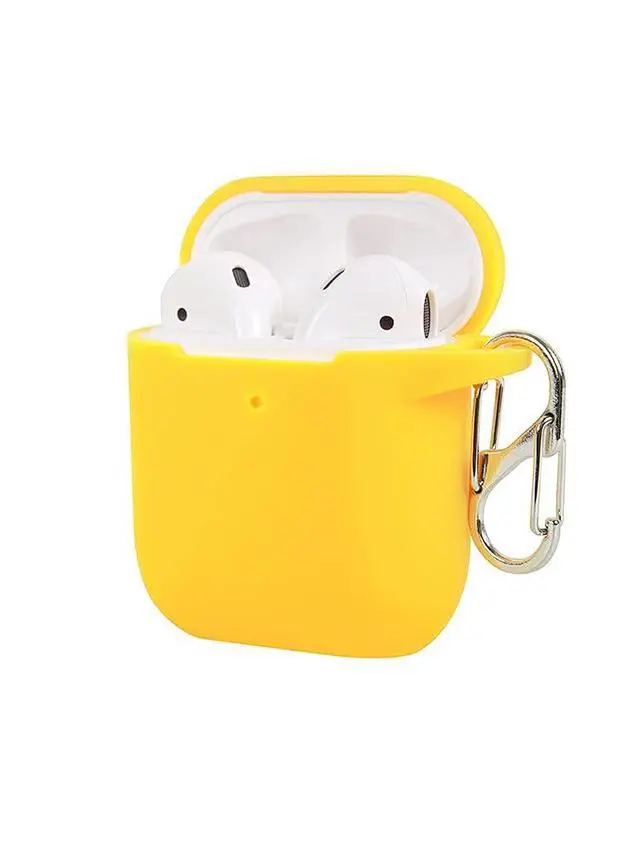 Alt view image 6 of 7 - Soft Silicone AirPods Case 2 &1 - Neon Yellow | Shockproof, 360° Protective Apple Airpods Case Cover with Keychain | Wireless Charging Compatible with Front LED Visible