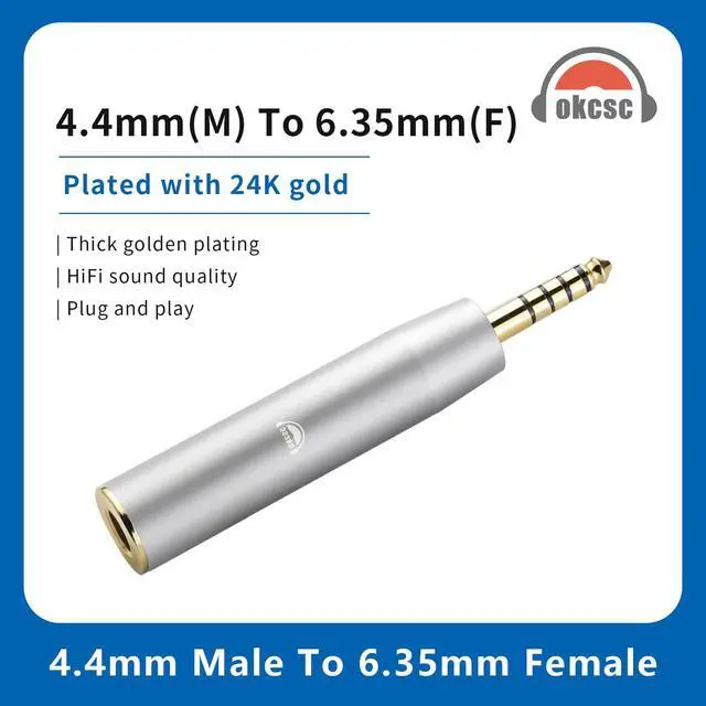 Alt view image 2 of 6 - DJ46 4.4mm Male to 6.35mm Female Audio Adapter, 24K Gold-Plated HiFi Balanced to Single-Ended Converter Solid Copper Plated, Compatible Headphones, Speakers, Amplifiers, Guitars, 1pcs
