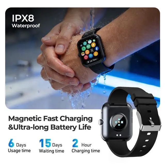 Alt view image 6 of 7 - Smart Watch for Men Women, 14 Day Battery, 1.87" Fitness Tracker for Android & iPhone, Answer/Make Calls, Alexa Built-in, IP68 Waterproof Watches 100+ Sport Modes, 24/7 Heart Rate & Sleep Monitor