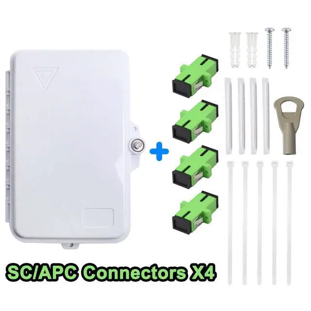 Alt view image 3 of 7 - 4-Port Fiber Optic Distribution Box - Waterproof ABS Plastic, SC/APC Fiber Coupler, White