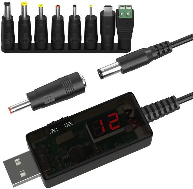 Main image of 3 Pack LED Display USB to 12V Adapter - DC Voltage Regulator Adjustable 5V to 9V/12V Boost Converter, Step Up Converter with 8 DC Plug and USB Adapter