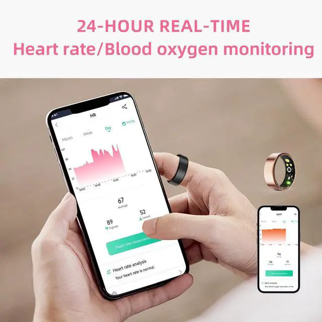 Alt view image 6 of 6 - Smart Ring with Charge Box for Women Men Health Ring Sleep Heart Rate Blood Pressure Oxygen Tracking Step Counting Family Care Long Battery Life IP68 Compatible with iOS Android (Silver, 13)