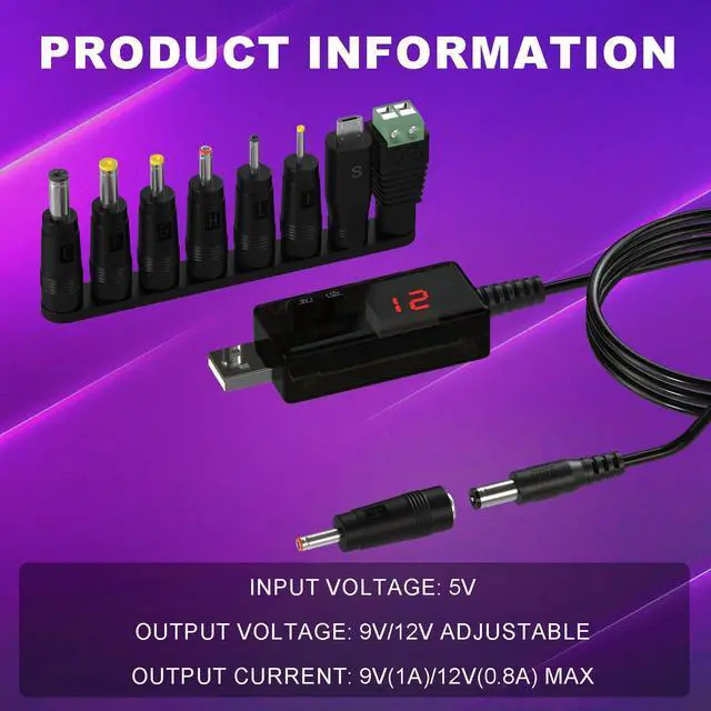 Alt view image 4 of 7 - 3 Pack LED Display USB to 12V Adapter - DC Voltage Regulator Adjustable 5V to 9V/12V Boost Converter, Step Up Converter with 8 DC Plug and USB Adapter