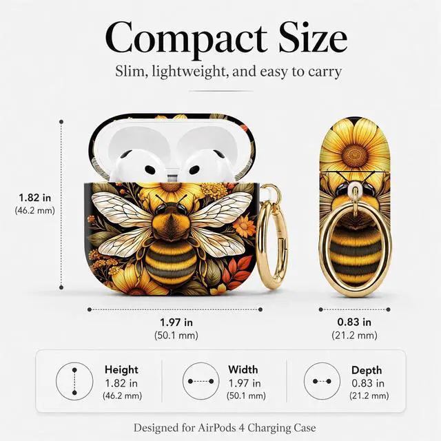 Alt view image 3 of 7 - Compatible with Airpod 4 Case,TPU Cute Pattern Protective, Shockproof Anti Scratch Case with Keychain Ring, Supports Wireless Charging(Bee Flower Leaves Sunflower Art)