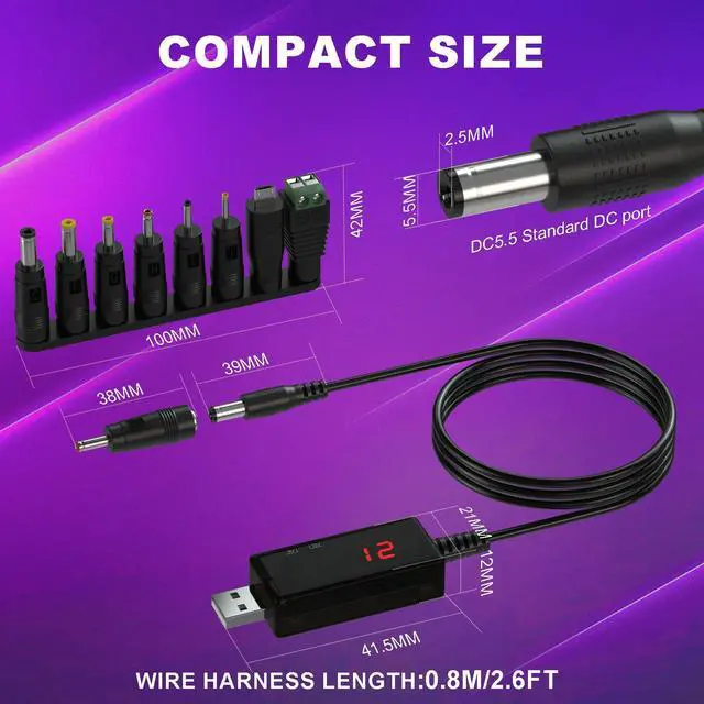 Alt view image 7 of 7 - 3 Pack LED Display USB to 12V Adapter - DC Voltage Regulator Adjustable 5V to 9V/12V Boost Converter, Step Up Converter with 8 DC Plug and USB Adapter
