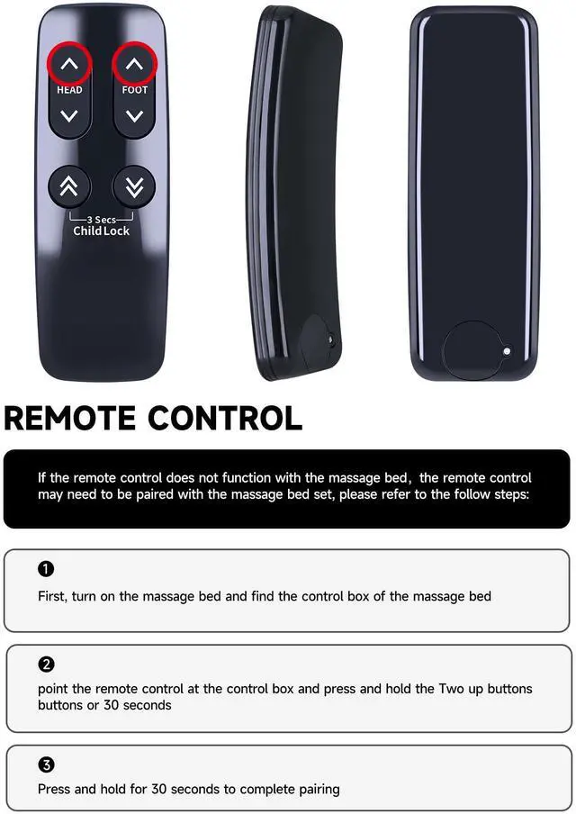 Alt view image 2 of 7 - Remote for Serta/Linak/Beautyrest Bed HC12BL0011-02/HC10BL TD33 | Easy pairing,Responsive control, Head/Foot lift, Zero Gravity
