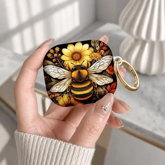 Alt view image 7 of 7 - Compatible with Airpod 4 Case,TPU Cute Pattern Protective, Shockproof Anti Scratch Case with Keychain Ring, Supports Wireless Charging(Bee Flower Leaves Sunflower Art)