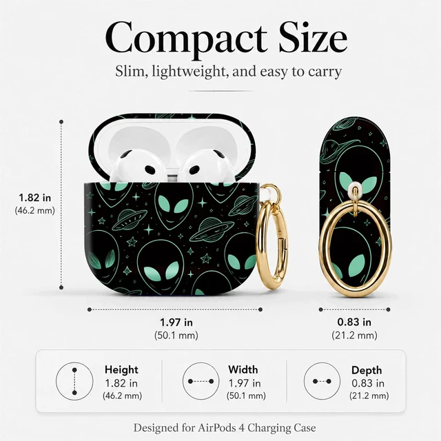 Alt view image 3 of 7 - Compatible with Airpod 4 Case,TPU Cute Pattern Protective, Shockproof Anti Scratch Case with Keychain Ring, Supports Wireless Charging(Alien Faces Spaceships Stars Planets Universe)