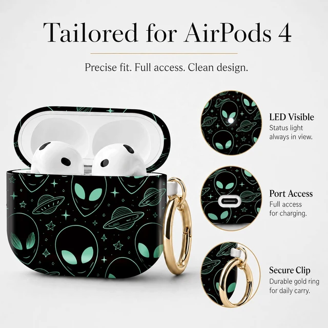 Alt view image 6 of 7 - Compatible with Airpod 4 Case,TPU Cute Pattern Protective, Shockproof Anti Scratch Case with Keychain Ring, Supports Wireless Charging(Alien Faces Spaceships Stars Planets Universe)