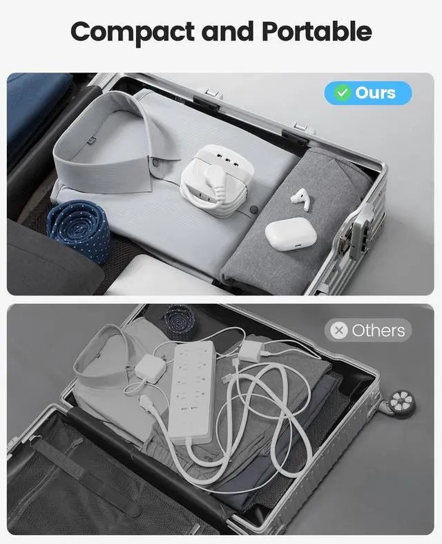 Alt view image 5 of 7 - 2 Pack Travel Power Strip with USB Ports, Small Extension Cord 3 USB Ports 2 Outlets 4 Ft Wrapped Around, Compact and Portable Travel Essentials Cruise Ship Accessories Must Haves, White
