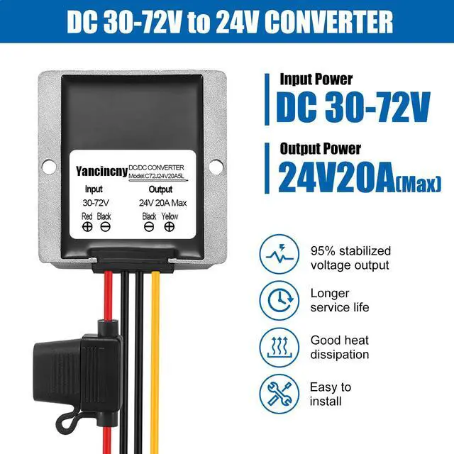 Alt view image 2 of 7 - 20A 480W 24V DC 36V/48V/60V/72V Step Down to 24V 20A 480W DC Converter Regulator Power Supply Module Buck Transformer Volt Module, Waterproof Voltage Reducer for Golf Cart