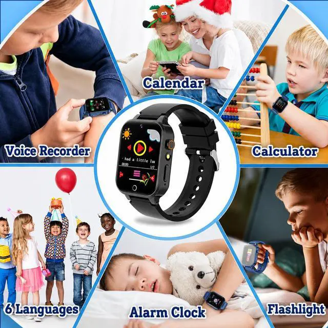 Alt view image 6 of 6 - Smart Watch for Kids Boys Girls, Black | 26 Puzzle Games,Camera,Video Music Player,Pedometer,Flashlight,Alarm Clock, Learning Education Toys Gifts