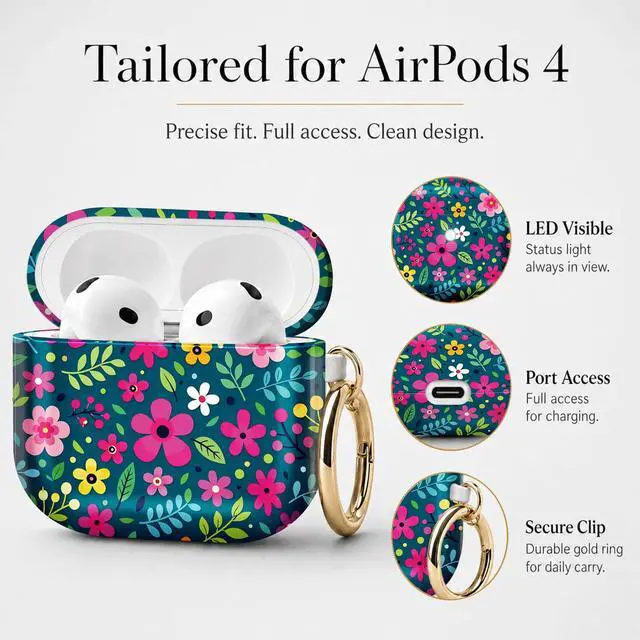 Alt view image 6 of 7 - Compatible with Airpod 4 Case,TPU Cute Pattern Protective, Shockproof Anti Scratch Case with Keychain Ring, Supports Wireless Charging(Colorful Floral with Bright Leaves)
