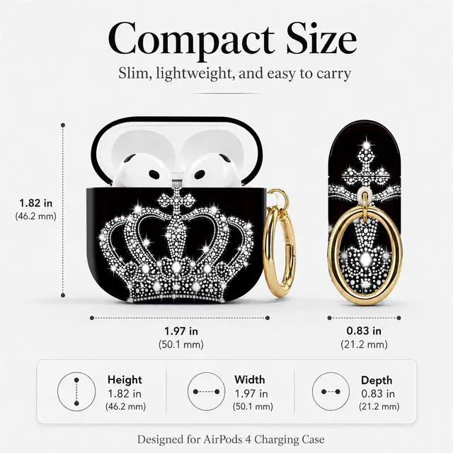 Alt view image 3 of 7 - Compatible with Airpod 4 Case,TPU Cute Pattern Protective, Shockproof Anti Scratch Case with Keychain Ring, Supports Wireless Charging(Crown with Sparkling Dots and Gems)