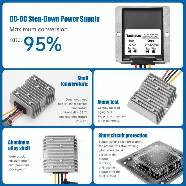 Alt view image 5 of 7 - 20A 480W 24V DC 36V/48V/60V/72V Step Down to 24V 20A 480W DC Converter Regulator Power Supply Module Buck Transformer Volt Module, Waterproof Voltage Reducer for Golf Cart