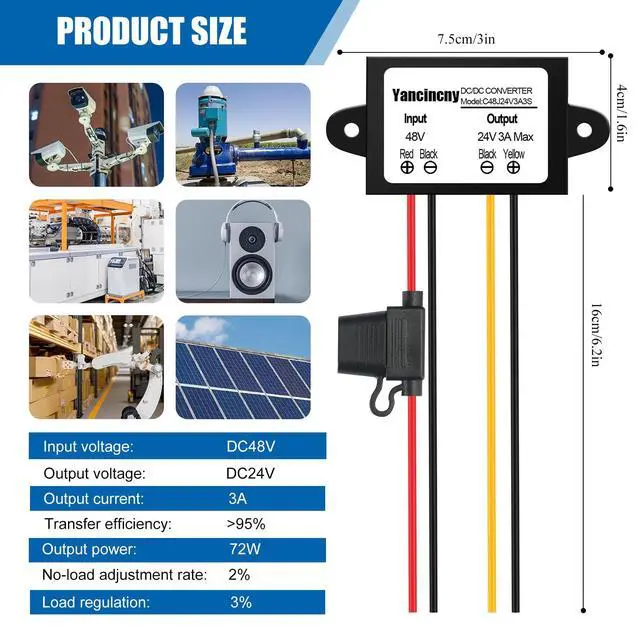 Alt view image 7 of 7 - 20A 480W 24V DC 36V/48V/60V/72V Step Down to 24V 20A 480W DC Converter Regulator Power Supply Module Buck Transformer Volt Module, Waterproof Voltage Reducer for Golf Cart