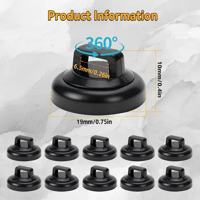 Alt view image 2 of 7 - Magnetic Zip Tie Mounts with Cable Ties, 19 mm Diameter Magnet Base for Wire Cable Management for Home Office Car Marine Organization (Black,10)