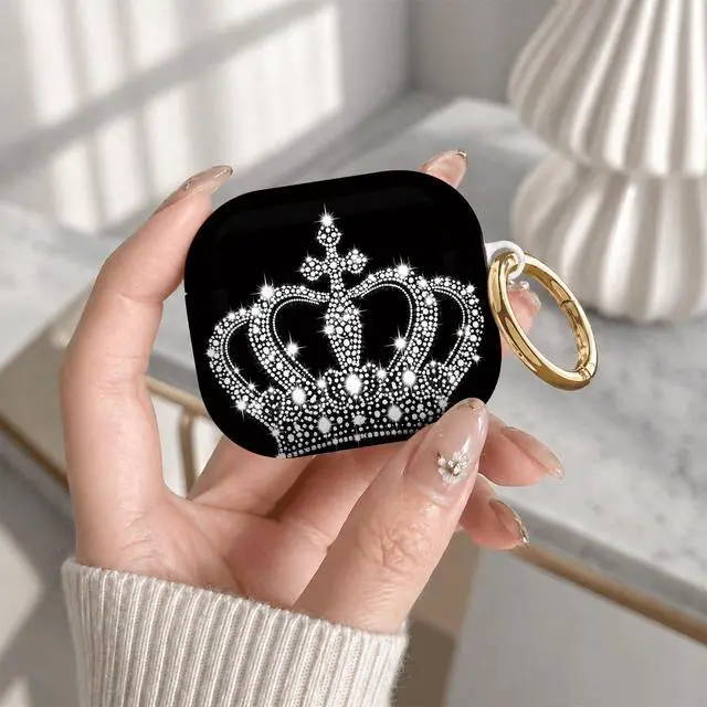 Alt view image 7 of 7 - Compatible with Airpod 4 Case,TPU Cute Pattern Protective, Shockproof Anti Scratch Case with Keychain Ring, Supports Wireless Charging(Crown with Sparkling Dots and Gems)
