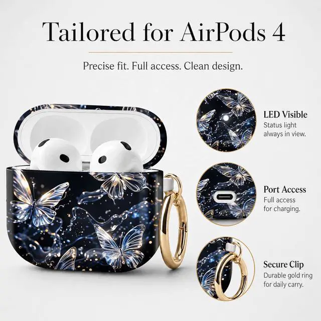 Alt view image 6 of 7 - Compatible with Airpod 4 Case,TPU Cute Pattern Protective, Shockproof Anti Scratch Case with Keychain Ring, Supports Wireless Charging(Crystal Butterflies Floating in Darkness)